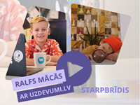 Ralfs mācās ar Uzdevumi.lv: testi un darba lapas izklaidei sadaļā “Starpbrīdis” (3. sērija)